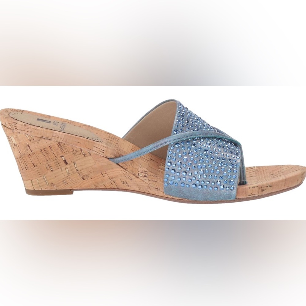 #S513 - White Mountain Blue Glitter & Cork Wrapped Thong Wedge Sandals SIZE 7.5M - Picture 13 of 16
